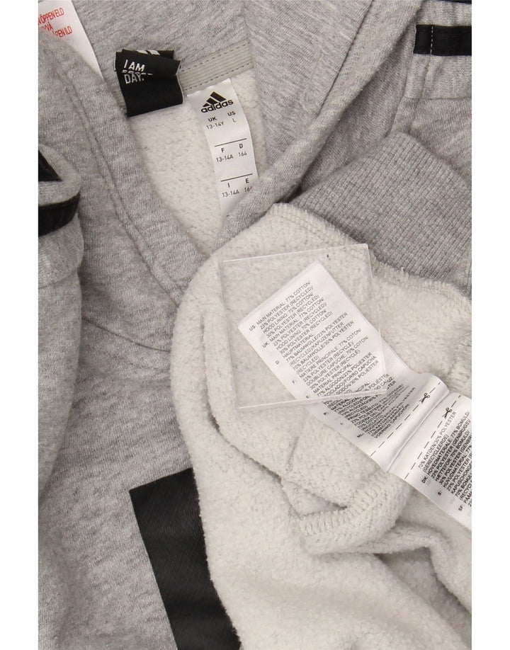ADIDAS Boys Graphic Hoodie Jumper 13-14 Years Grey Cotton