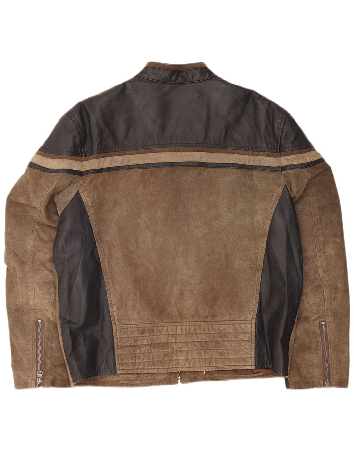 Angelo Litrico Mens Biker Jacket UK 40 Large Brown Colourblock
