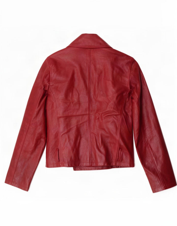 Sasch Womens Double Breasted Leather Biker Jacket UK 12 Medium Red
