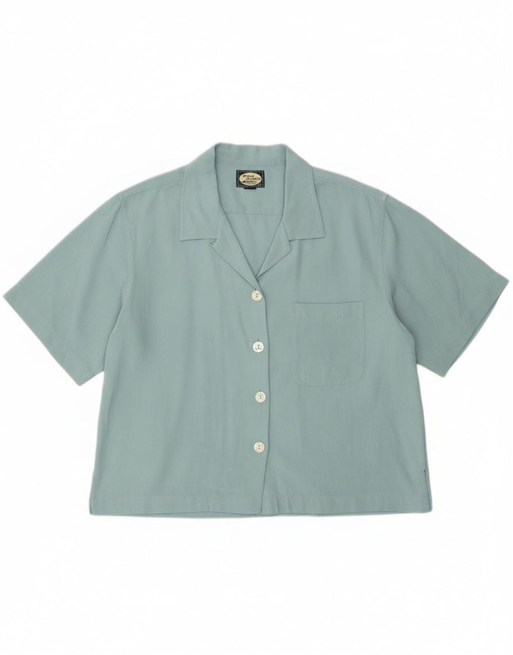 Tommy Bahama Womens Short Sleeve Shirt UK 12 Medium Turquoise Herringbone