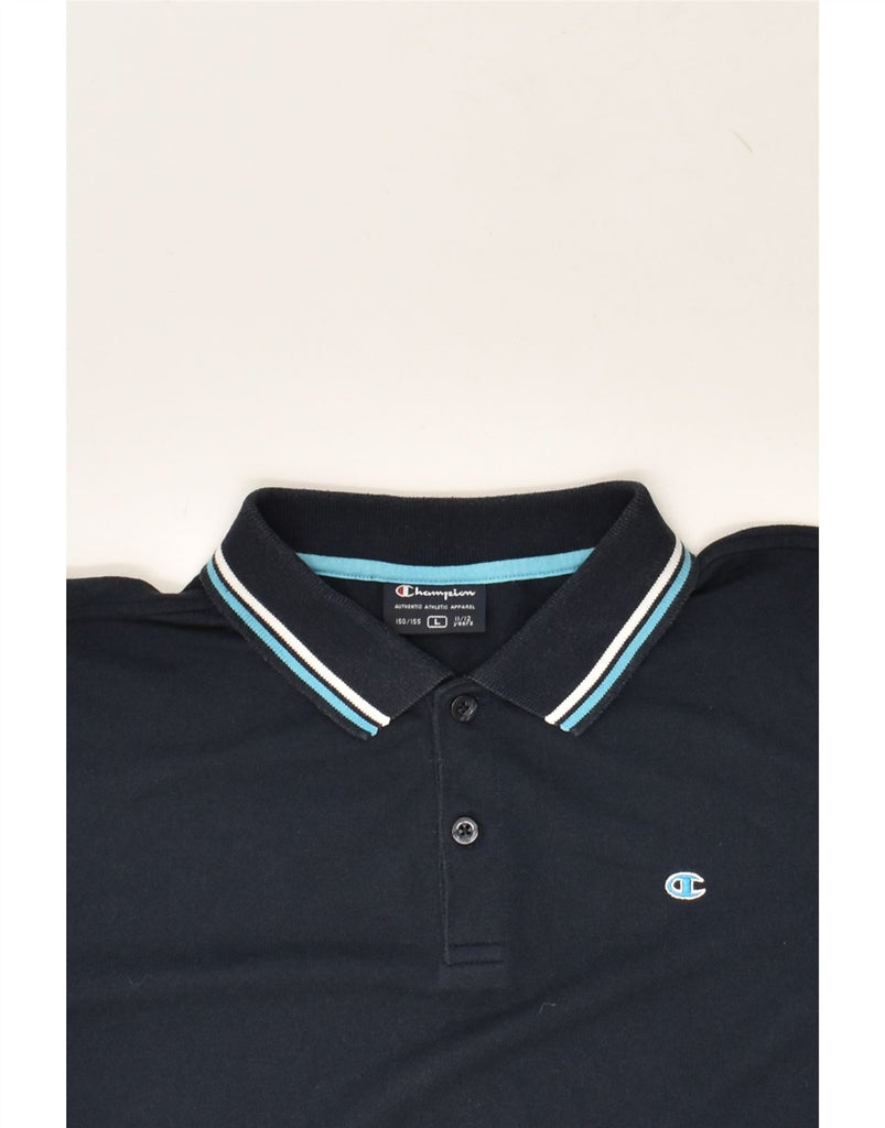 CHAMPION Boys Long Sleeve Polo Shirt 11-12 Years Large Navy Blue Cotton | Vintage Champion | Thrift | Second-Hand Champion | Used Clothing | Messina Hembry 