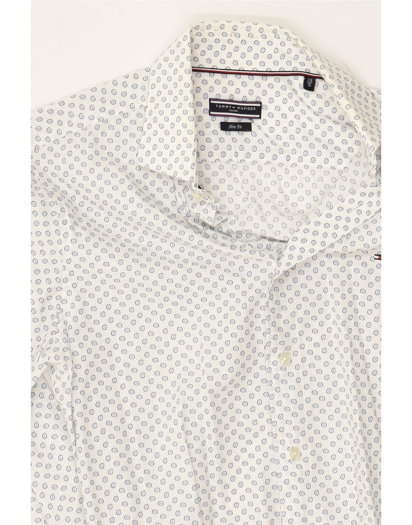 TOMMY HILFIGER Mens Slim Fit Shirt Size 15 38 Medium White Spotted Cotton | Vintage Tommy Hilfiger | Thrift | Second-Hand Tommy Hilfiger | Used Clothing | Messina Hembry 