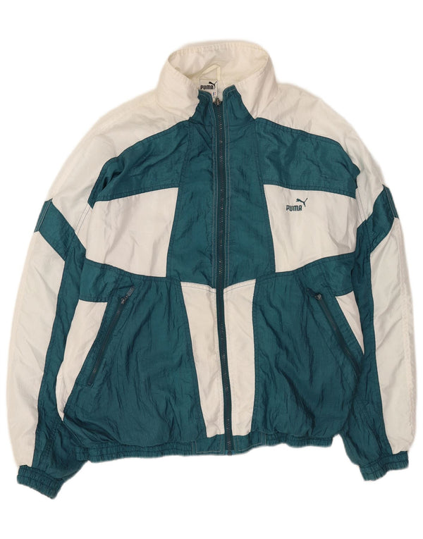 Puma Mens Loose Fit Tracksuit Top Jacket Large Green Colourblock Polyamide