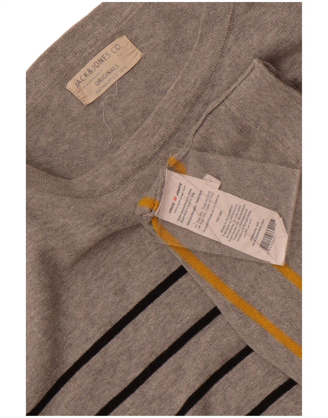 Jack & Jones Mens Top Long Sleeve 2XL Grey Striped Cotton