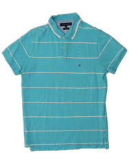 TOMMY HILFIGER Mens Slim Fit Polo Shirt Medium Blue Striped Cotton