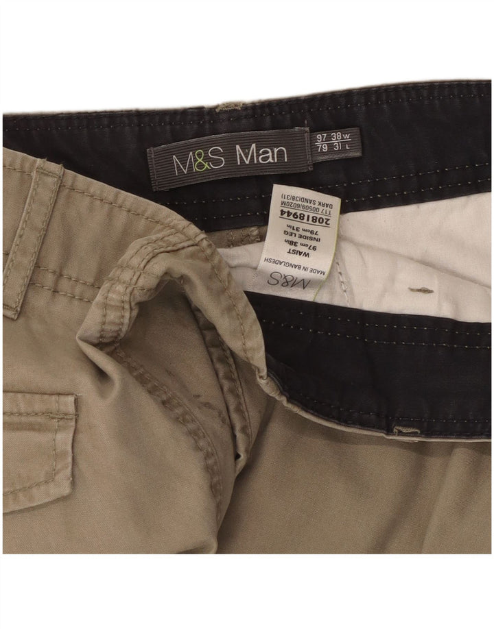 Marks & Spencer Mens Straight Cargo Trousers W38 L31 Beige Cotton