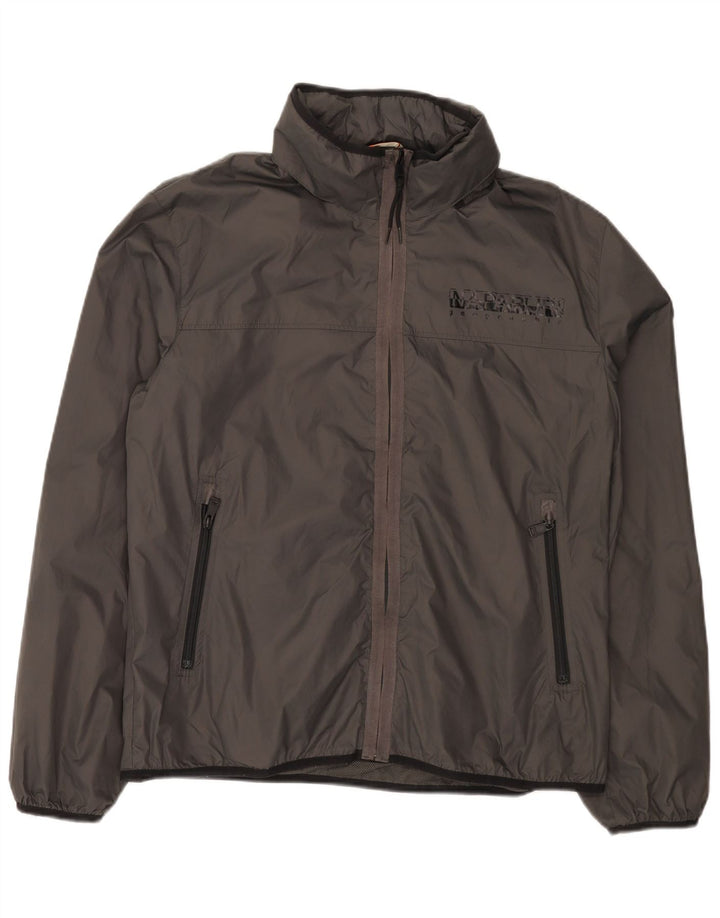 Napapijri Mens Hooded Rain Jacket UK 42 XL Grey Polyamide