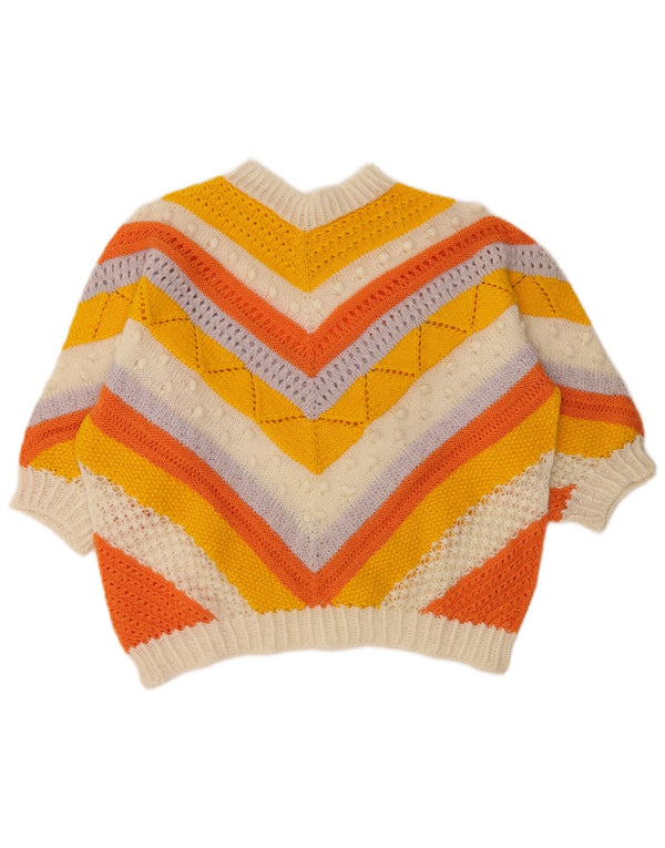 VINTAGE Womens Crop Crew Neck Jumper Sweater UK 12 Medium Multicoloured