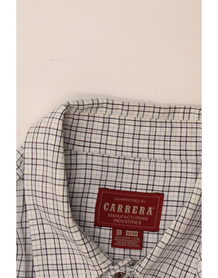 Carrera Mens Shirt Size 43/44 XL White Check Cotton