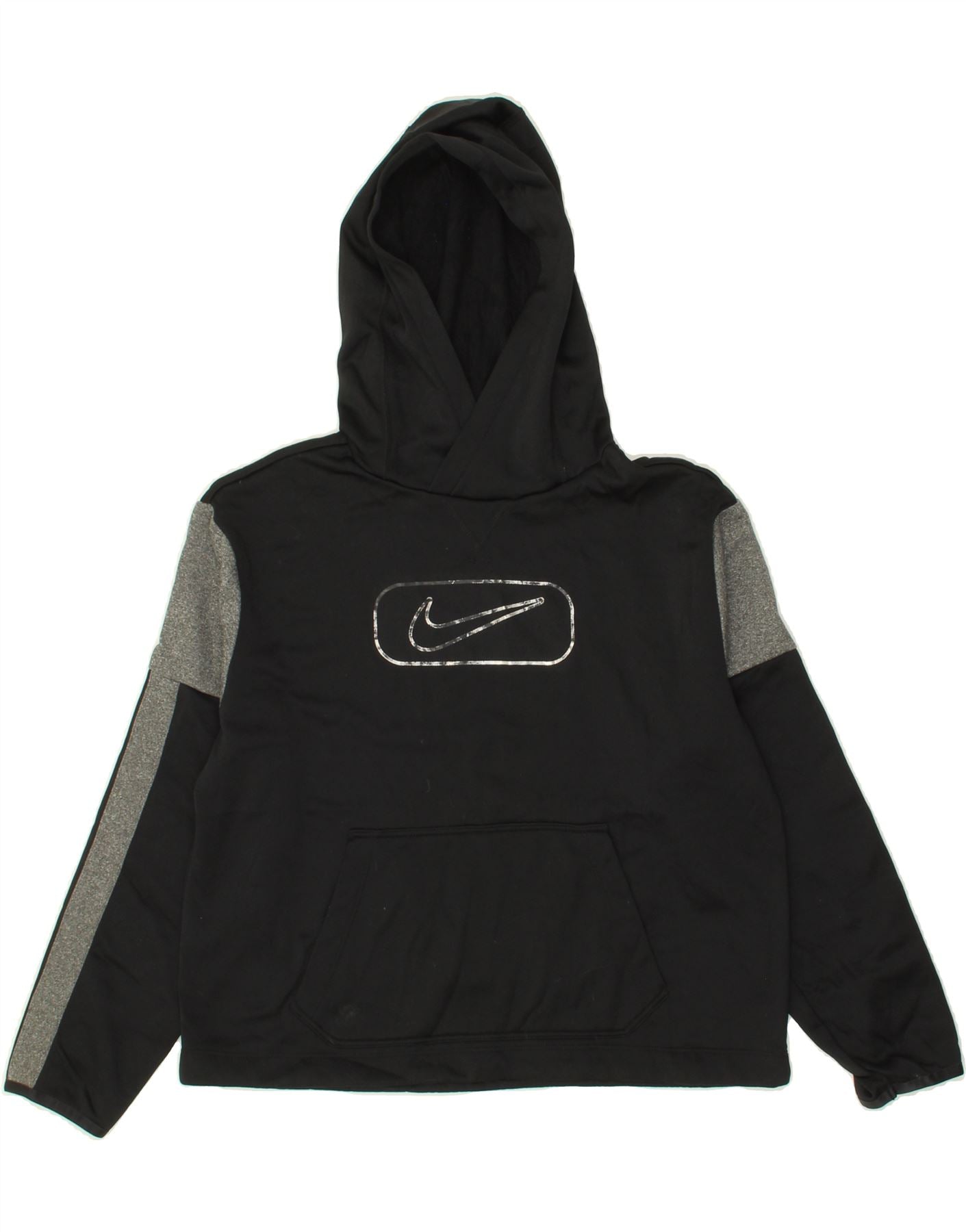 NIKE Girls Big Tall Crop Hoodie Jumper 13-14 Years XL Black