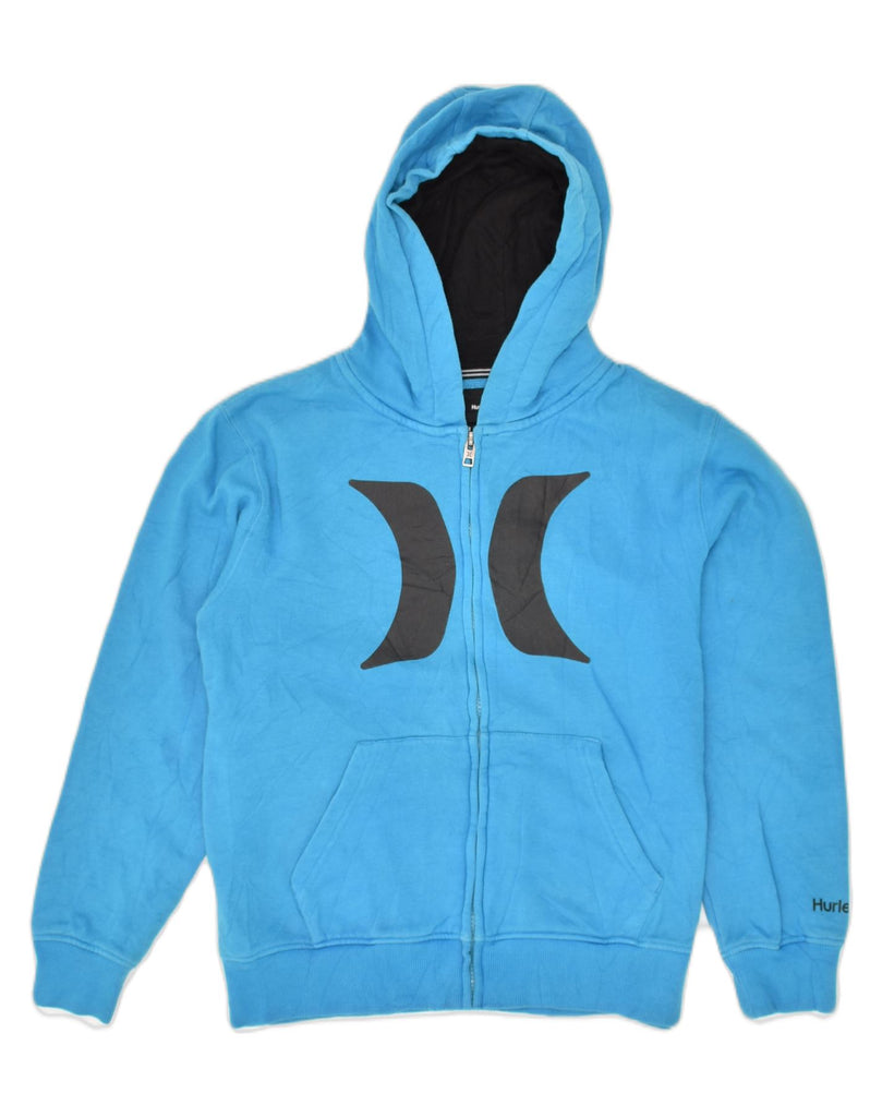 HURLEY Womens Graphic Zip Hoodie Sweater UK 14 Large Blue Cotton | Vintage Hurley | Thrift | Second-Hand Hurley | Used Clothing | Messina Hembry 