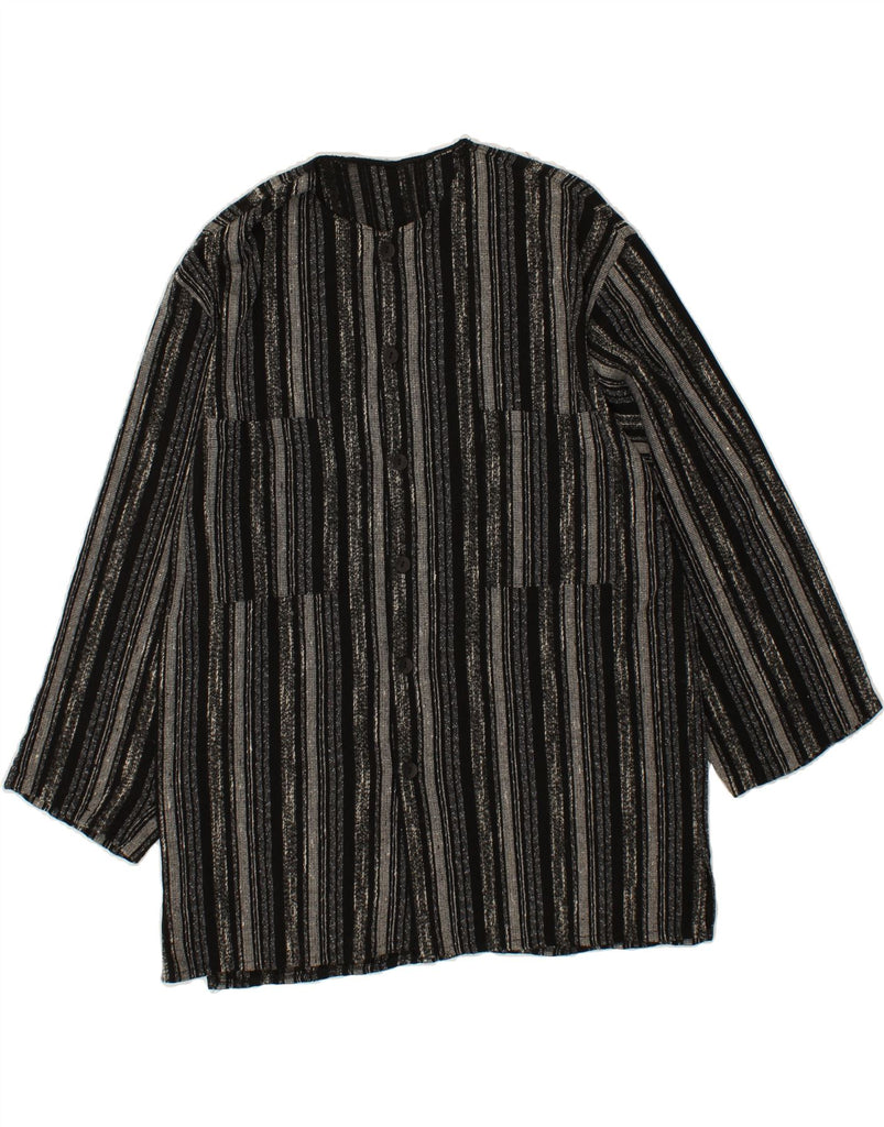 VINTAGE Womens Shirt UK 14 Medium Black Striped Viscose Vintage Vintage and Second-Hand Vintage from Messina Hembry 