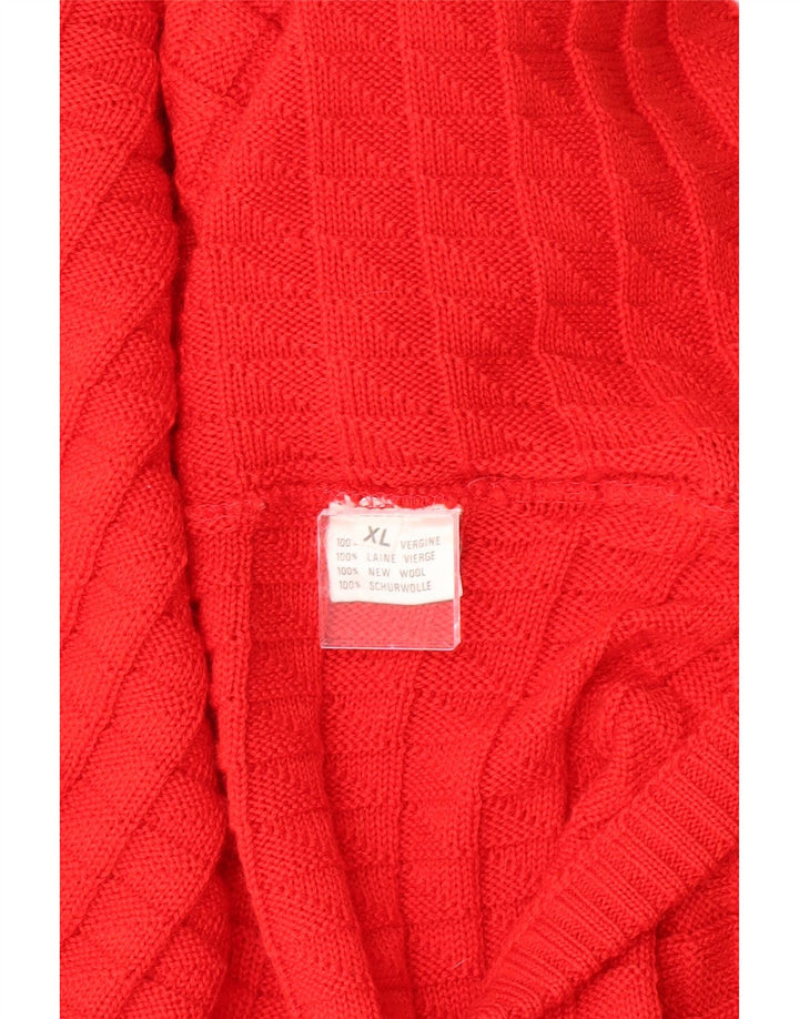 VINTAGE Mens V-Neck Jumper Sweater XL Red Virgin Wool