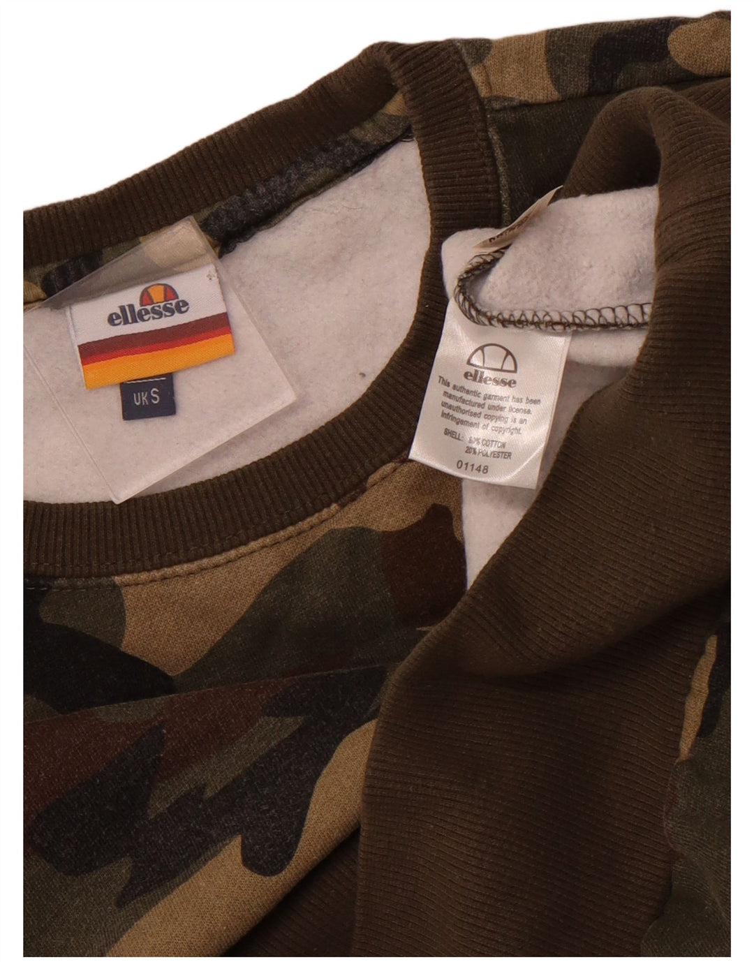 Ellesse Mens Graphic Sweatshirt Jumper Small Khaki Camouflage Cotton
