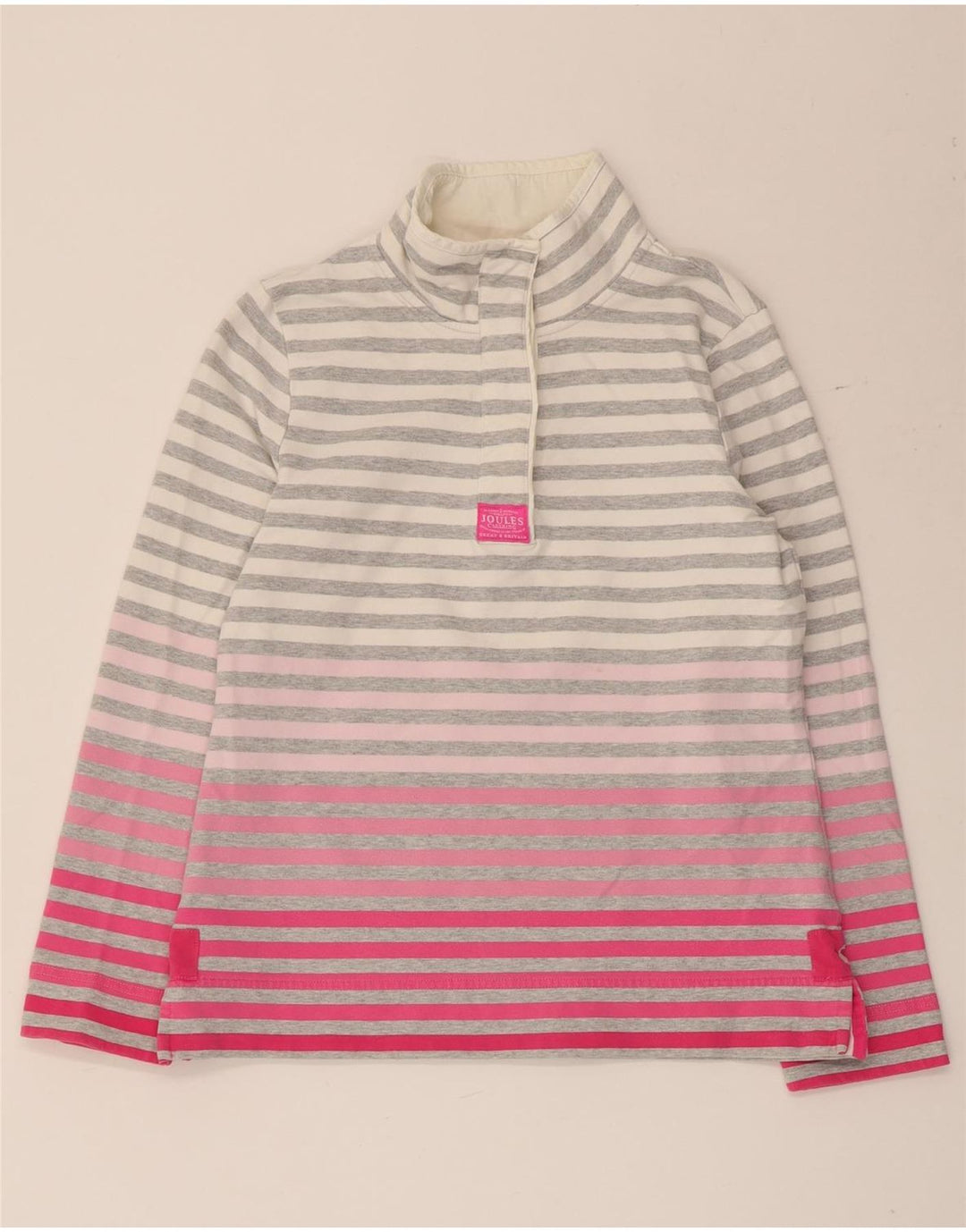 Joules Womens Button Neck Sweatshirt Jumper UK 12 Medium Grey Striped