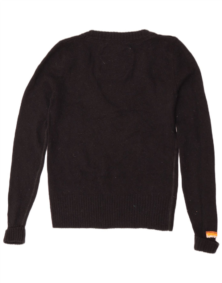 Superdry Womens V-Neck Jumper Sweater UK 12 Medium Black Wool