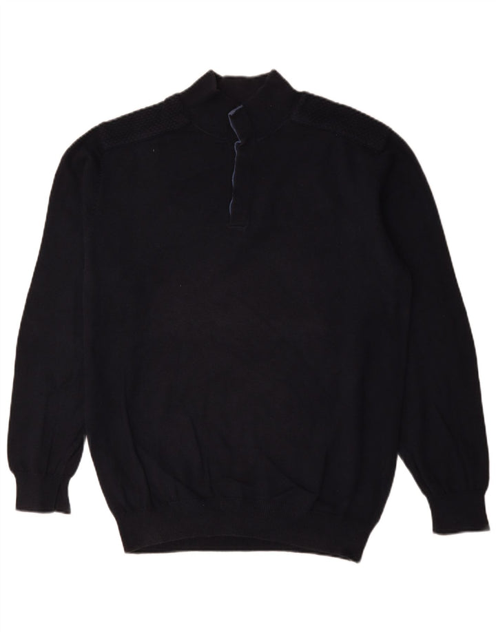 Massimo Dutti Mens Button Neck Jumper Sweater XL Navy Blue Cotton