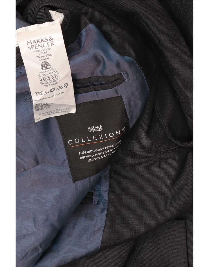 Marks & Spencer Mens 3 Button Blazer Jacket UK 52 3XL Grey Wool