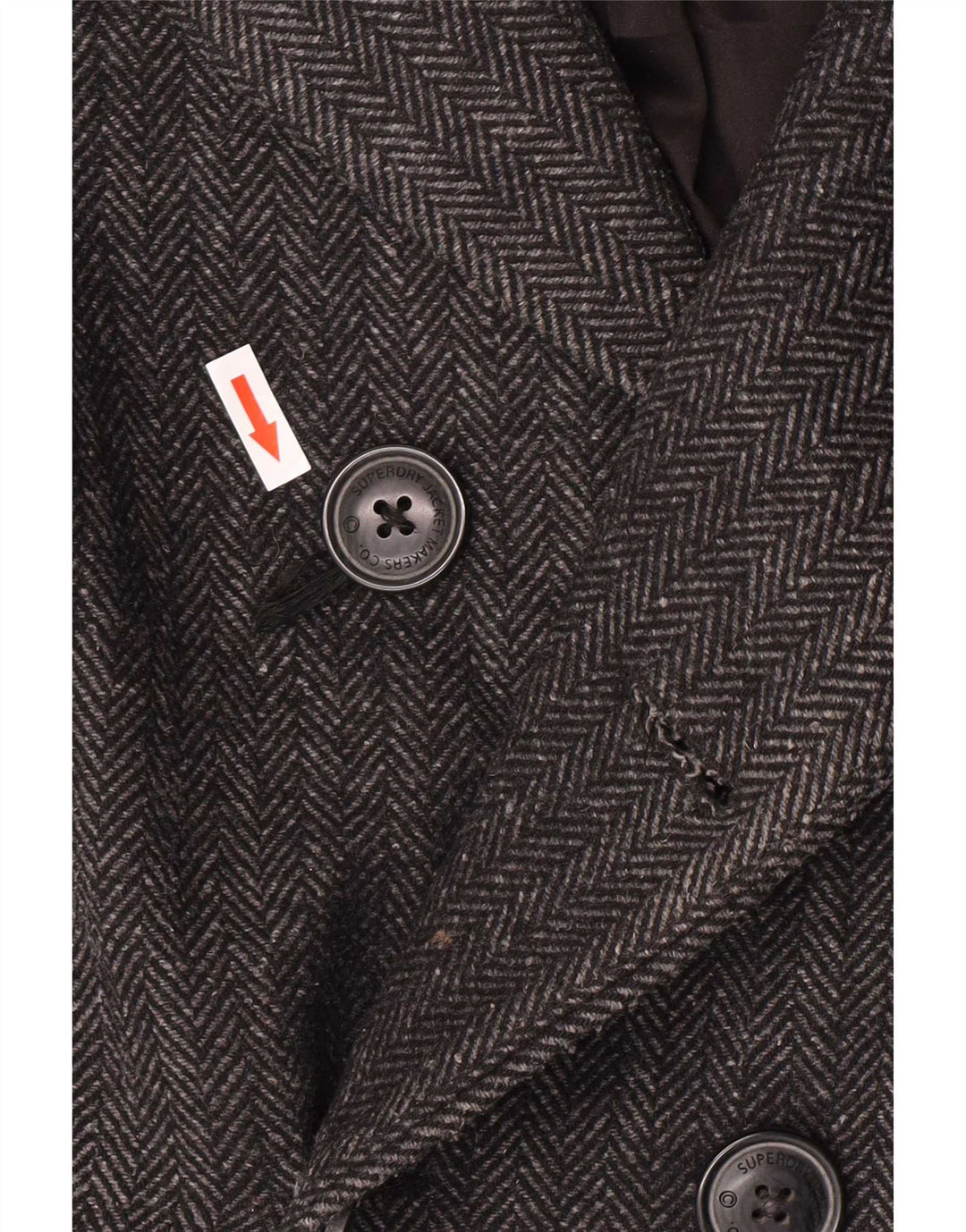 Superdry Mens Pea Coat UK 40 Large Grey Herringbone Wool Classic