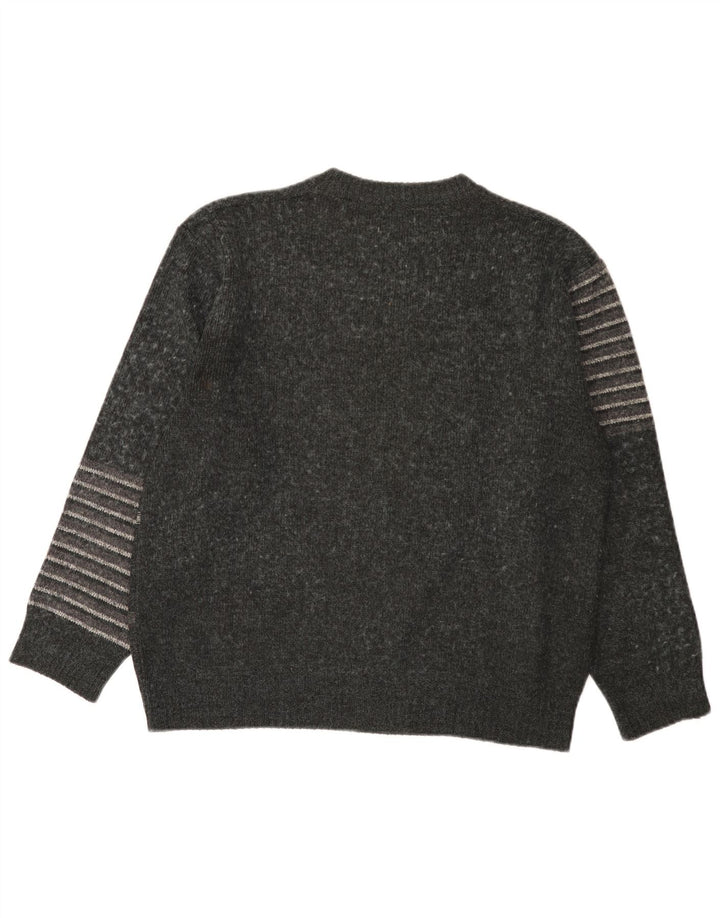 Vintage Mens Crew Neck Jumper Sweater Medium Grey Geometric Acrylic