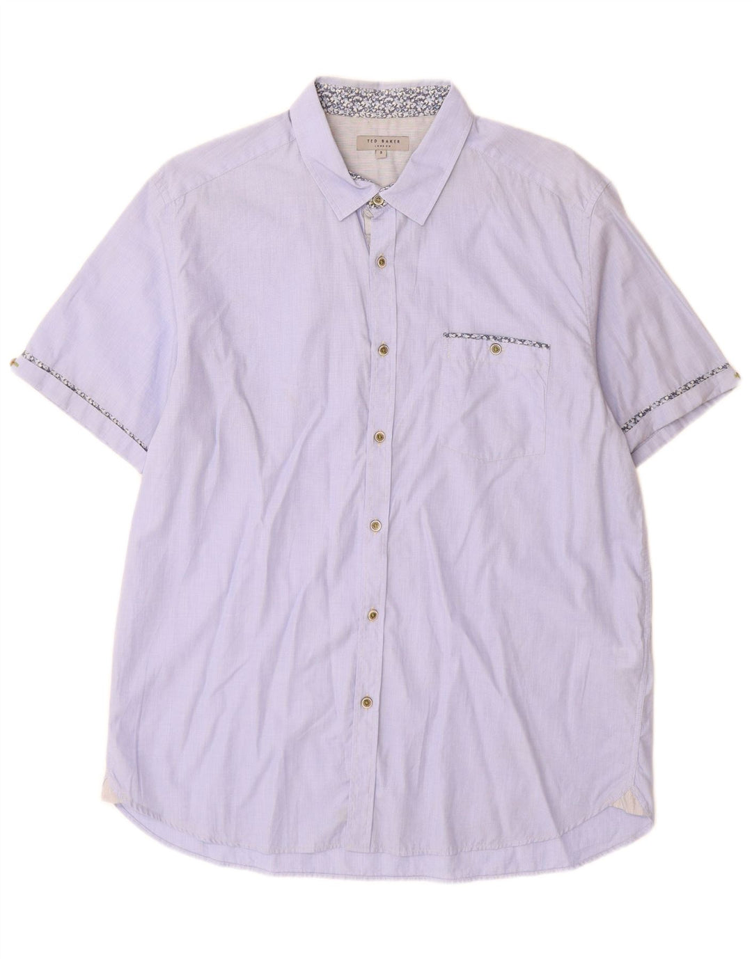 Ted Baker Mens Short Sleeve Shirt Size 5 XL Blue Cotton
