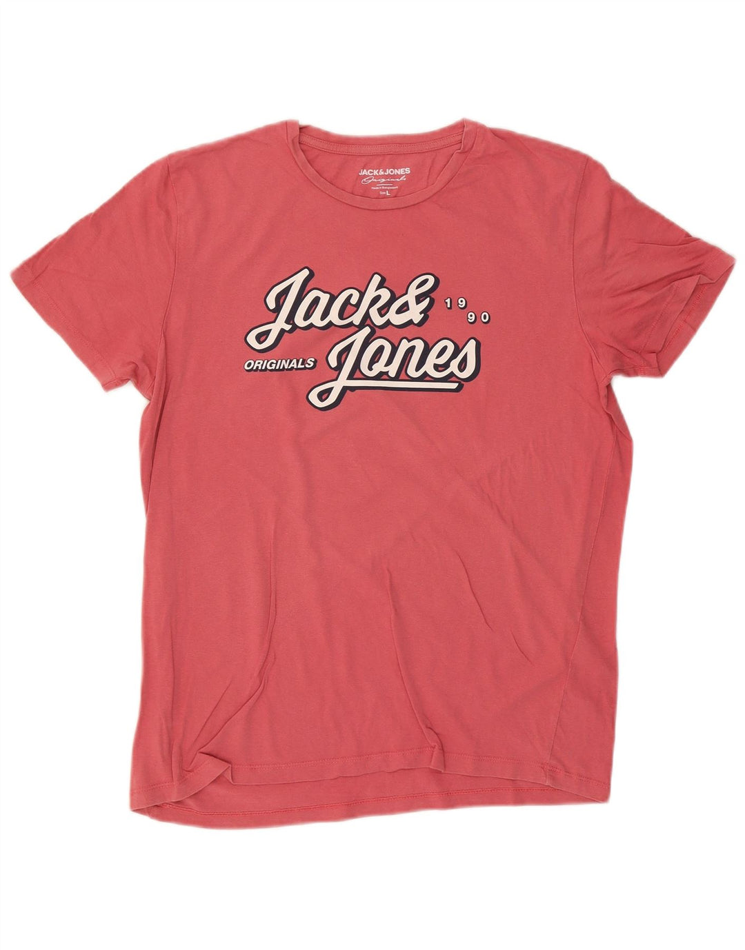 Jack & Jones Mens Graphic T-Shirt Top Large Pink Cotton