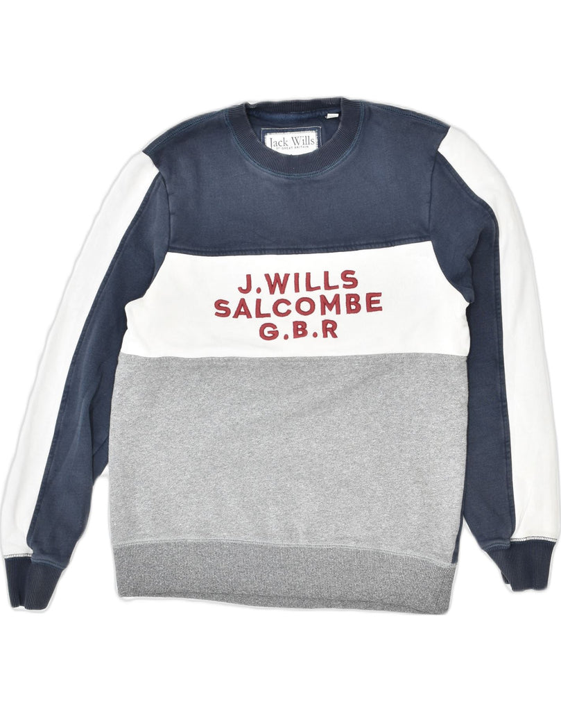 JACK WILLS Mens Graphic Sweatshirt Jumper Small Navy Blue Cotton | Vintage Jack Wills | Thrift | Second-Hand Jack Wills | Used Clothing | Messina Hembry 