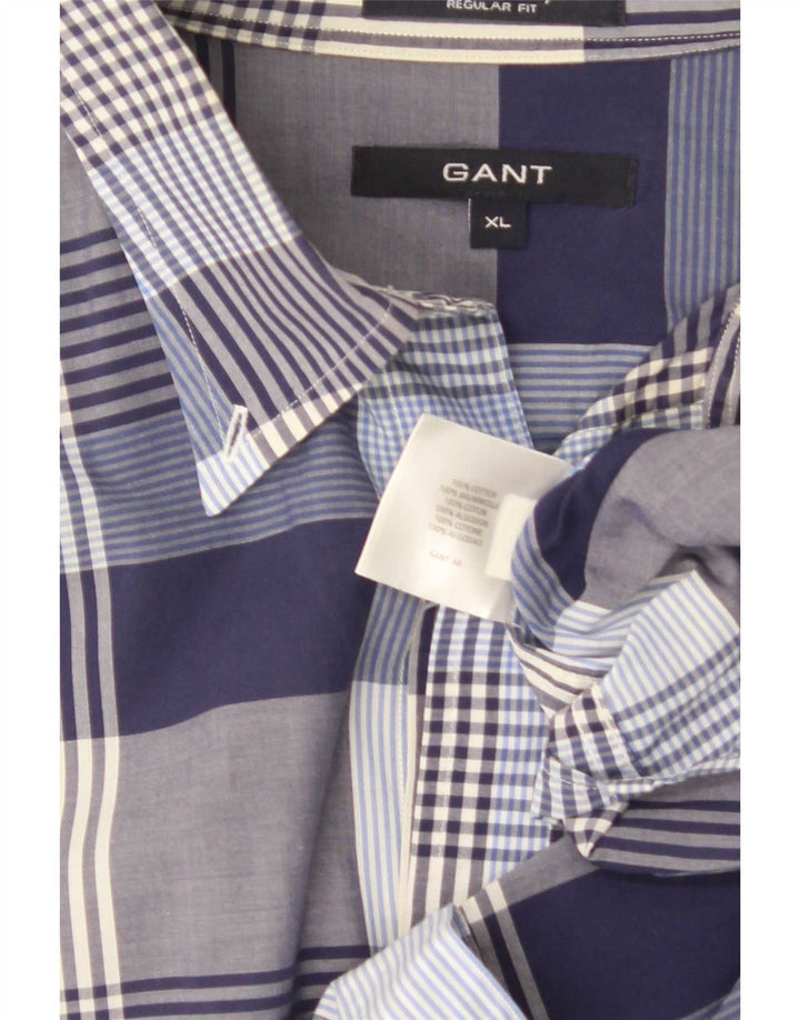 Gant Mens Regular Fit Shirt XL Navy Blue Check Cotton