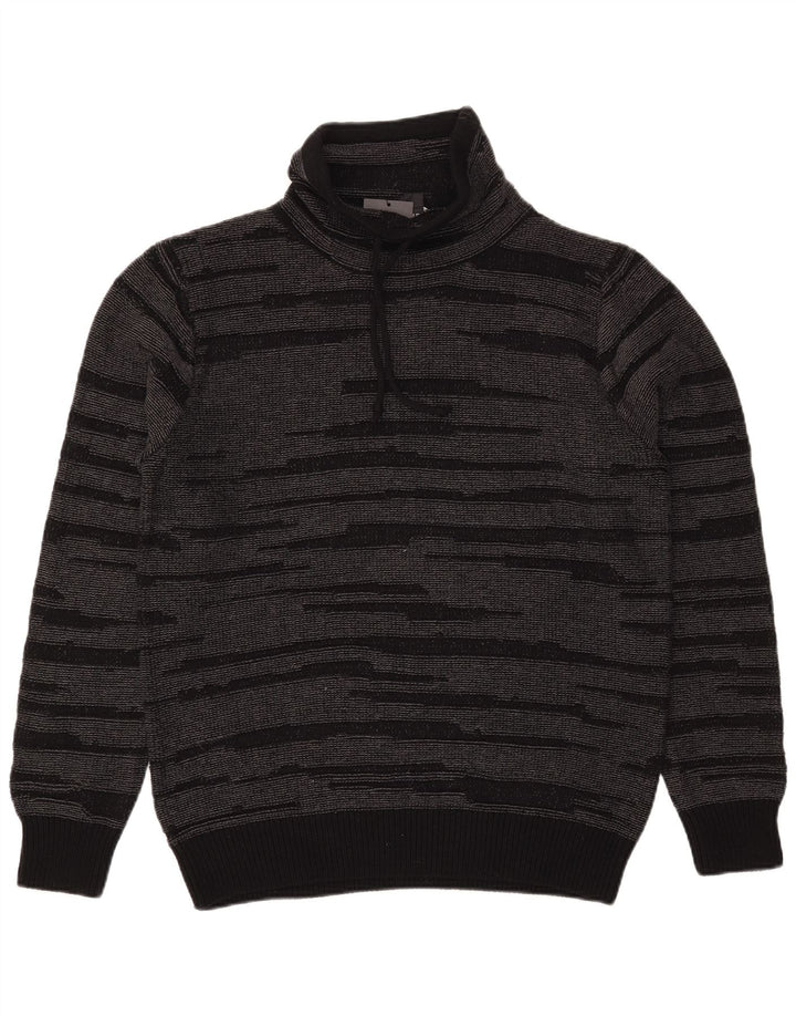 Dkny Mens Roll Neck Jumper Sweater Medium Black Striped Cotton