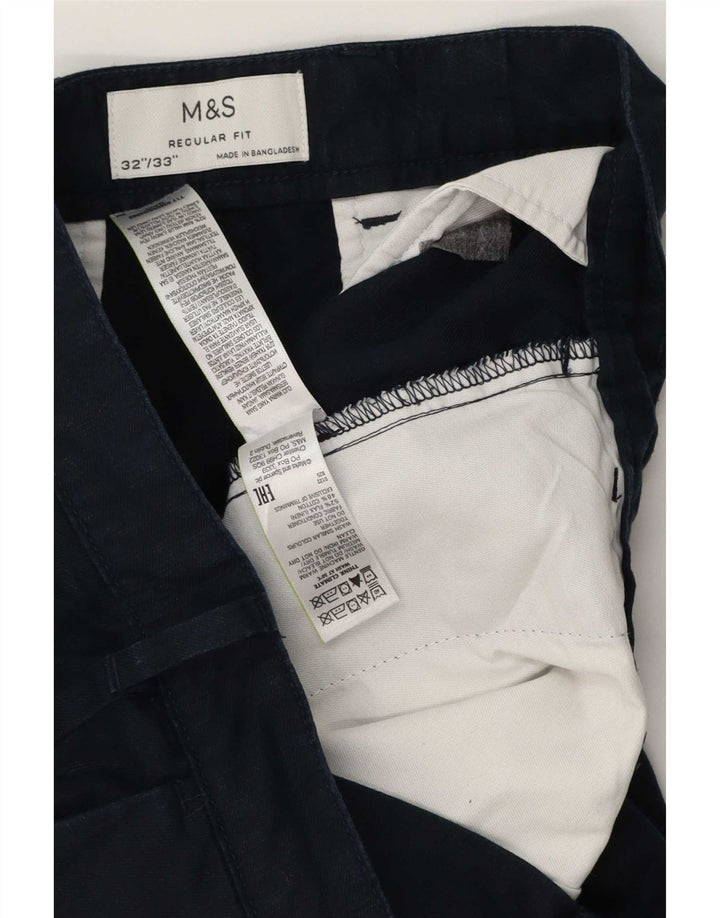 Marks & Spencer Mens Regular Fit Chino Trousers W32 L33 Navy Blue Linen