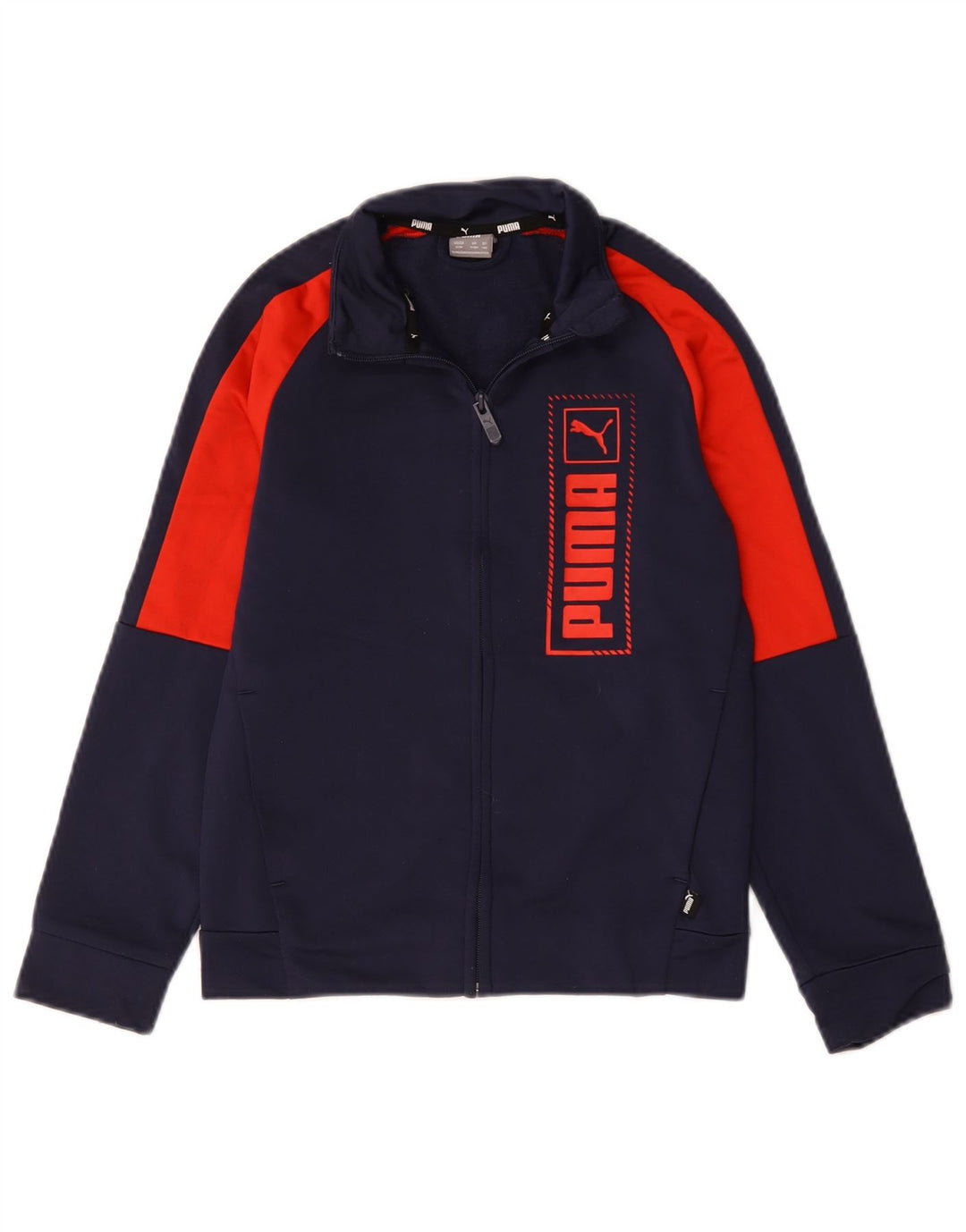 PUMA Boys Graphic Tracksuit Top Jacket 9-10 Years Navy Blue Colourblock