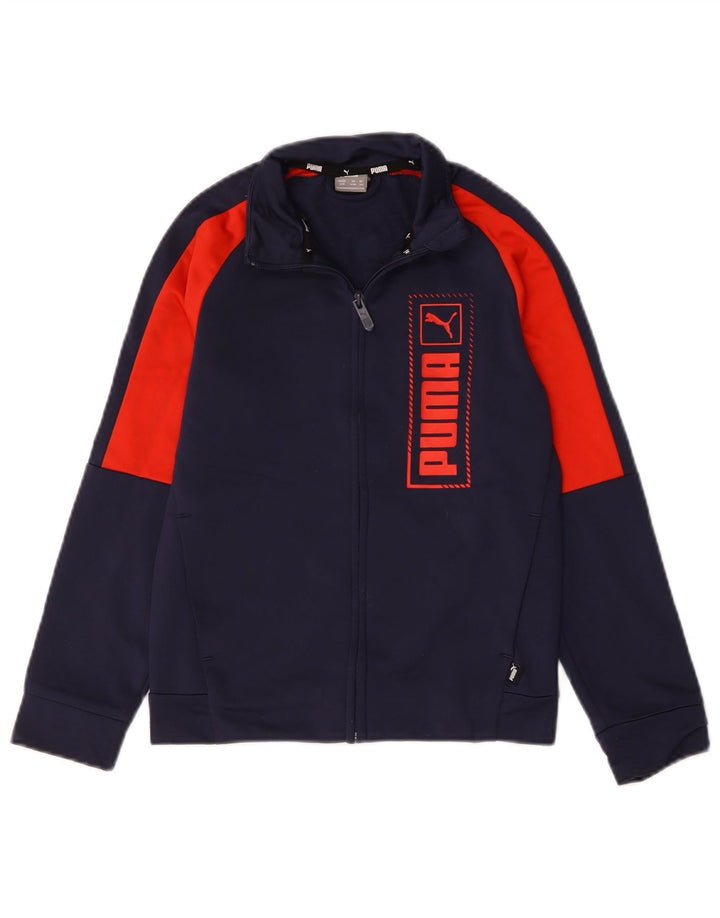 PUMA Boys Graphic Tracksuit Top Jacket 9-10 Years Navy Blue Colourblock