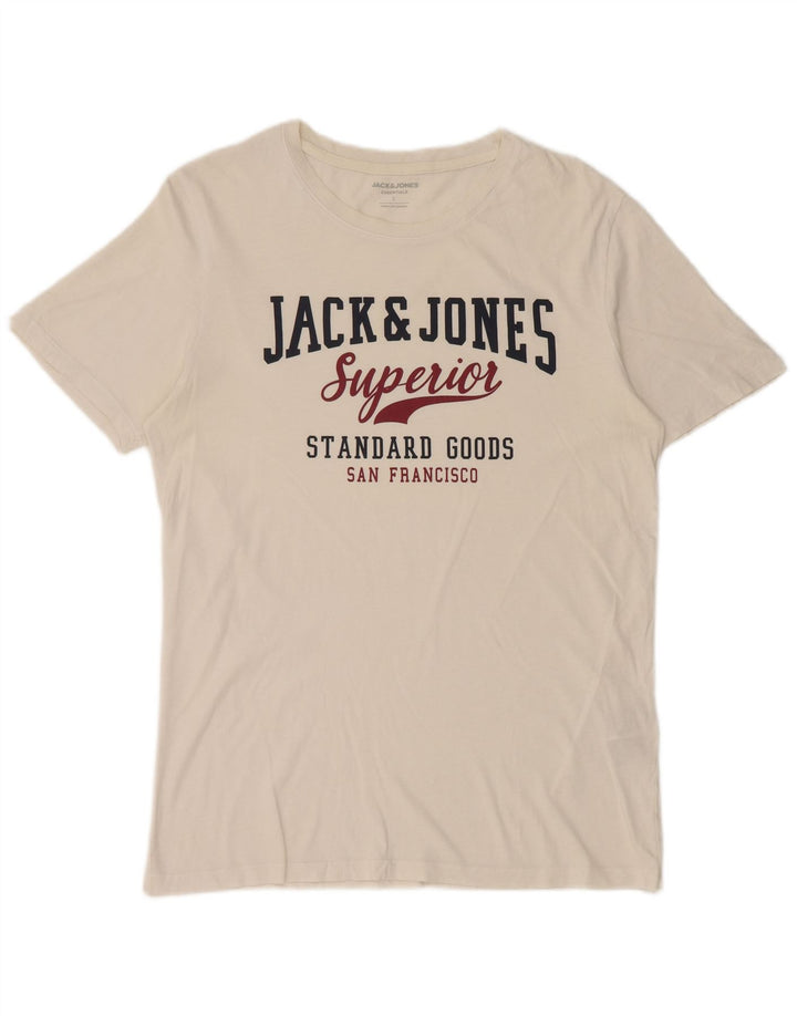 Jack & Jones Mens Graphic T-Shirt Top Large White Cotton