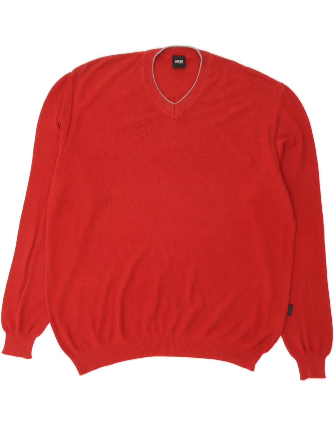 HUGO BOSS Mens V-Neck Jumper Sweater IT 52 Large Red Cotton Vintage Hugo Boss and Second-Hand Hugo Boss from Messina Hembry 