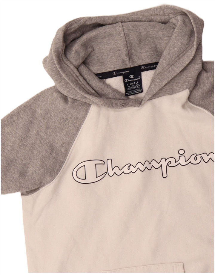 CHAMPION Mens Graphic Hoodie Jumper XS Grey Colourblock Cotton