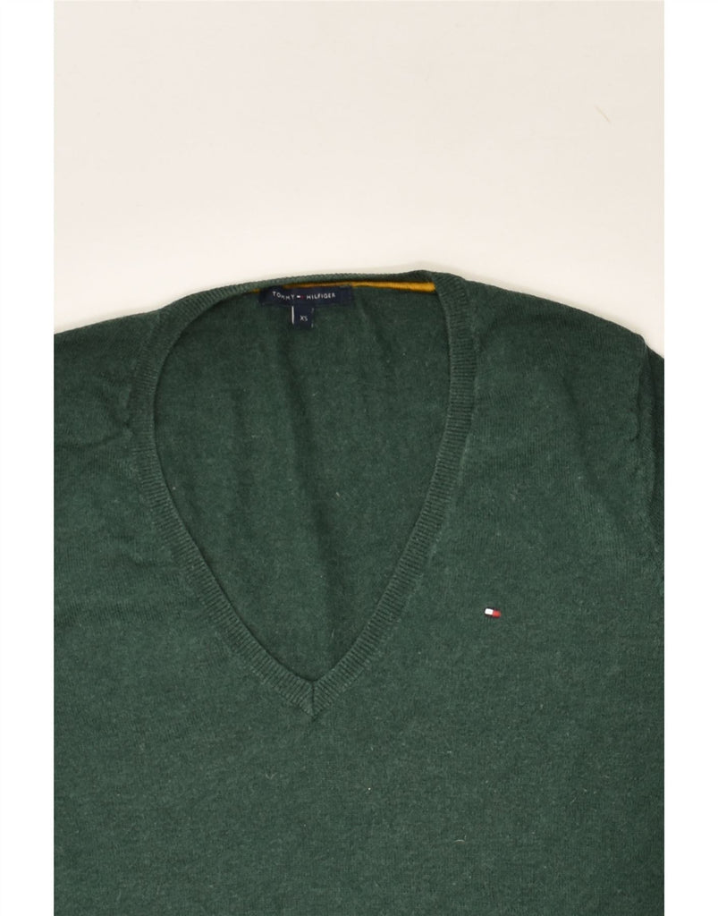 TOMMY HILFIGER Womens V-Neck Jumper Sweater UK 6 XS Green Wool | Vintage Tommy Hilfiger | Thrift | Second-Hand Tommy Hilfiger | Used Clothing | Messina Hembry 