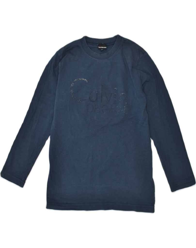 CALVIN KLEIN JEANS Boys Graphic Top Long Sleeve 7-8 Years Navy Blue Cotton | Vintage | Thrift | Second-Hand | Used Clothing | Messina Hembry 