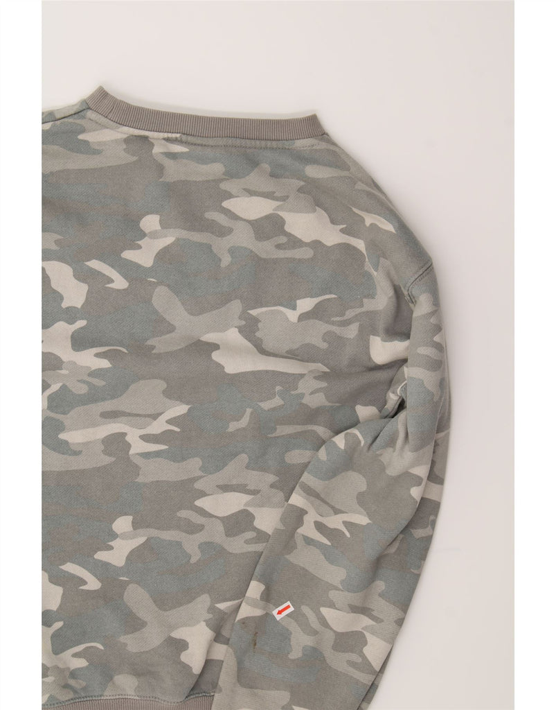 ELLESSE Womens Oversized Sweatshirt Jumper UK 8 Small Grey Camouflage Vintage Ellesse and Second-Hand Ellesse from Messina Hembry 
