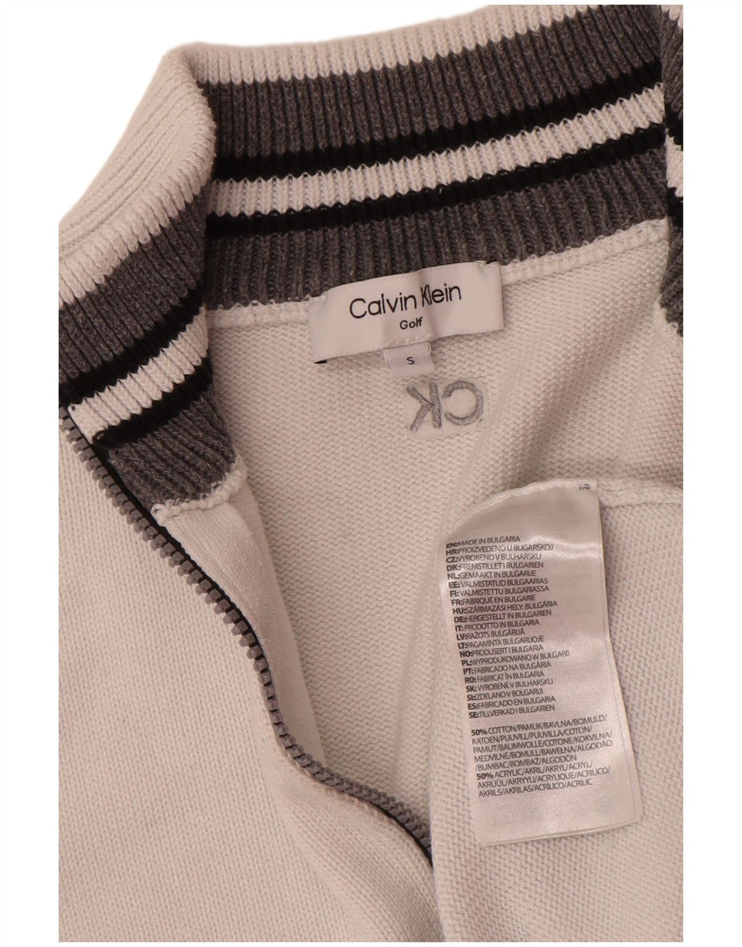Calvin Klein Mens Zip Neck Jumper Sweater Small White Cotton