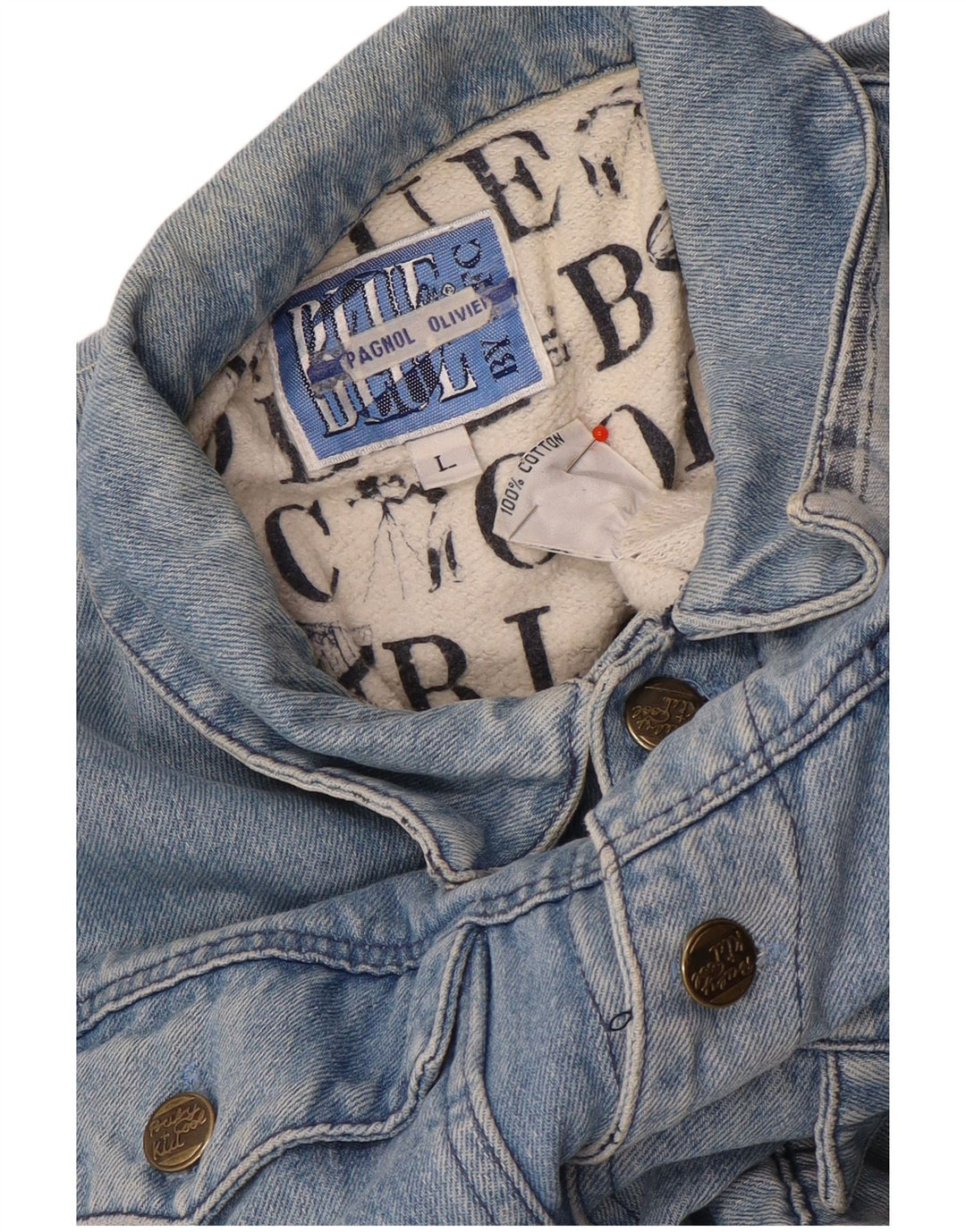 Vintage Boys Graphic Denim Jacket 11-12 Years Large Blue Cotton