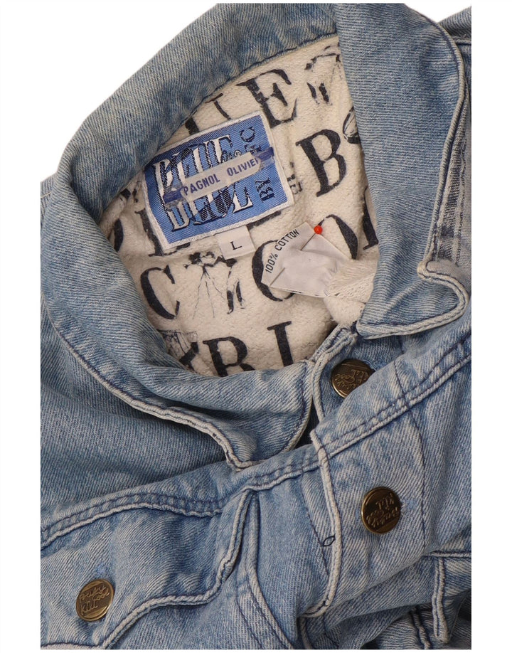 Vintage Boys Graphic Denim Jacket 11-12 Years Large Blue Cotton
