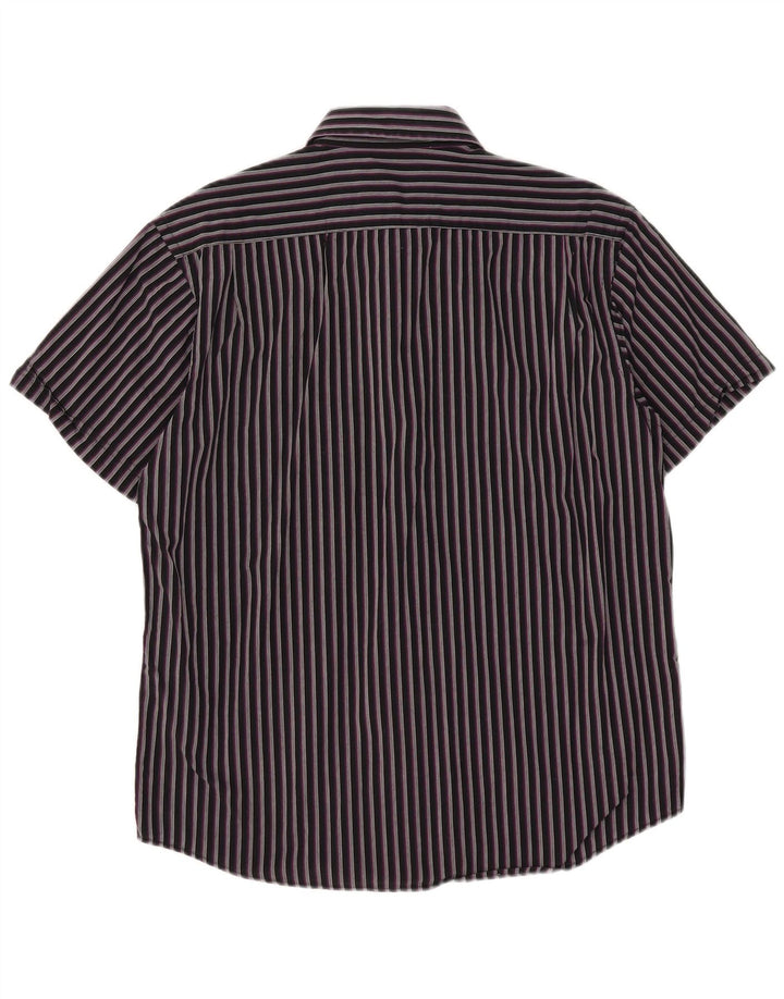 Ben Sherman Mens Short Sleeve Shirt Large Black Striped Cotton