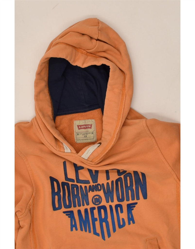 LEVI'S Boys Graphic Hoodie Jumper 11-12 Years Orange Cotton | Vintage Levi's | Thrift | Second-Hand Levi's | Used Clothing | Messina Hembry 