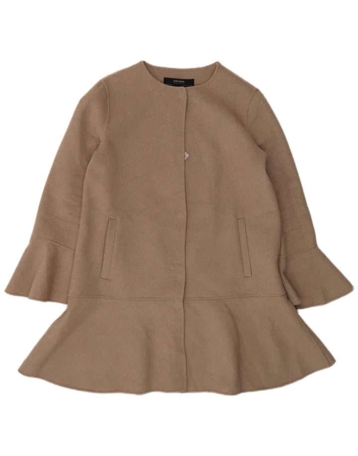 Zara Womens Handmade Overcoat UK 14 Medium Beige Wool