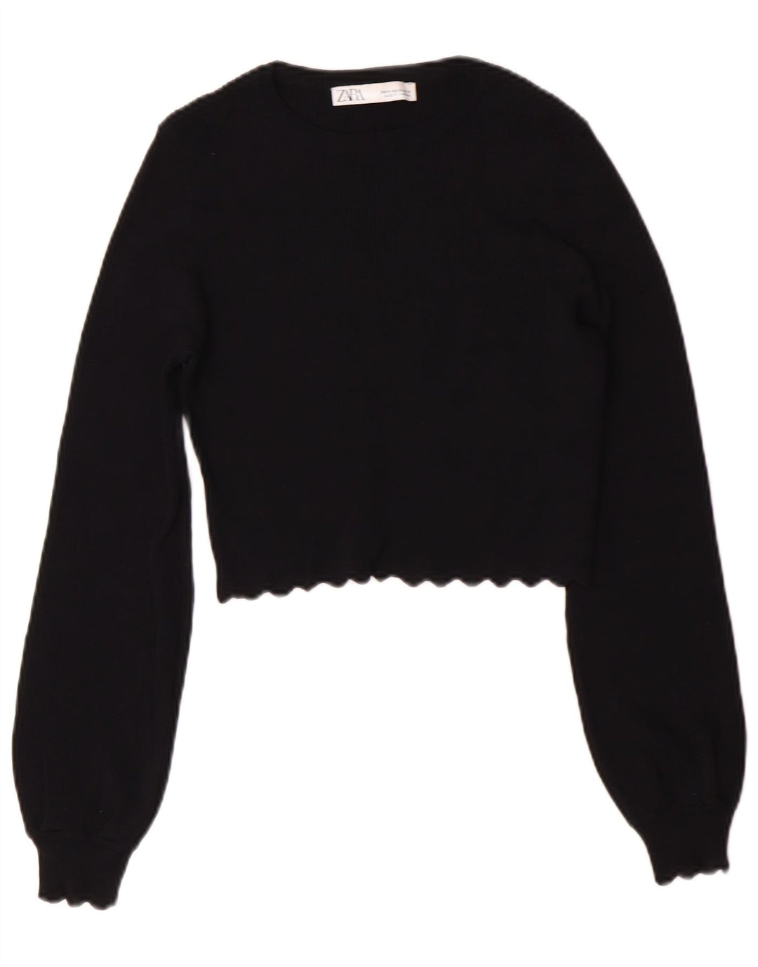 Zara Womens Crop Crew Neck Jumper Sweater UK 12 Medium Black Viscose