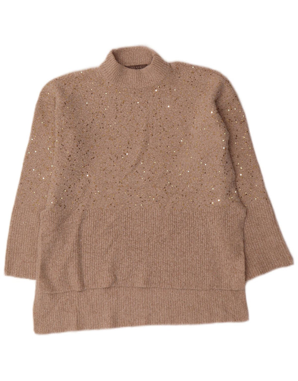 Oasis Womens Oversized Turtle Neck Jumper Sweater UK 6 XS Beige Acrylic