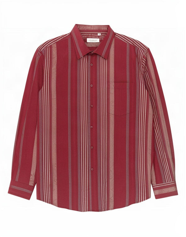 Fareast Mens Shirt Size 18 45 2XL Burgundy Striped Cotton