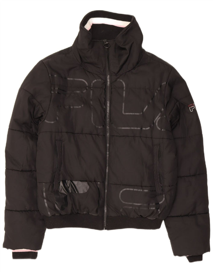Fila Womens Graphic Oversized Padded Jacket UK 10 Small Black Polyester