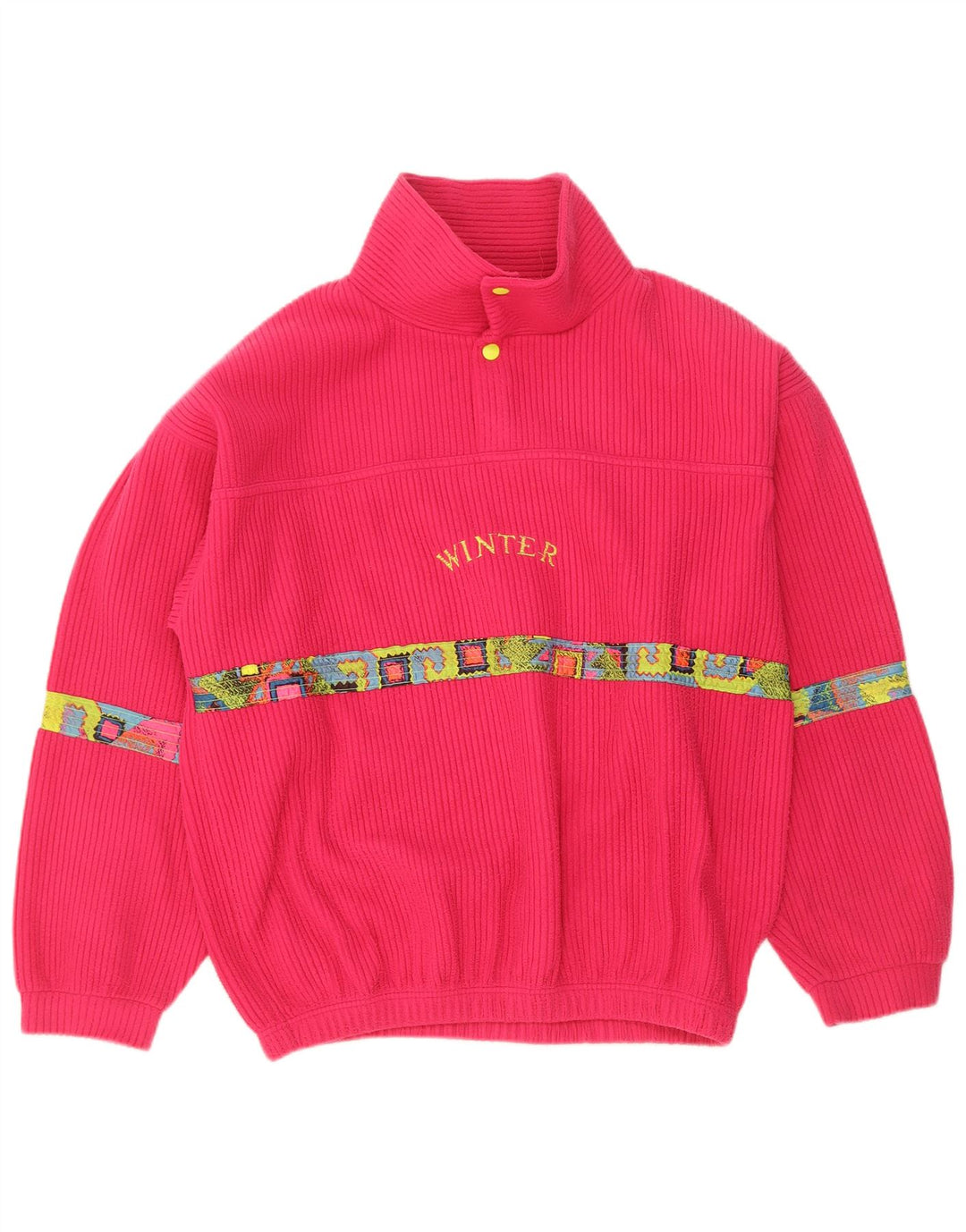 Vintage Womens Oversized Graphic Fleece Jumper UK 14 Medium Pink