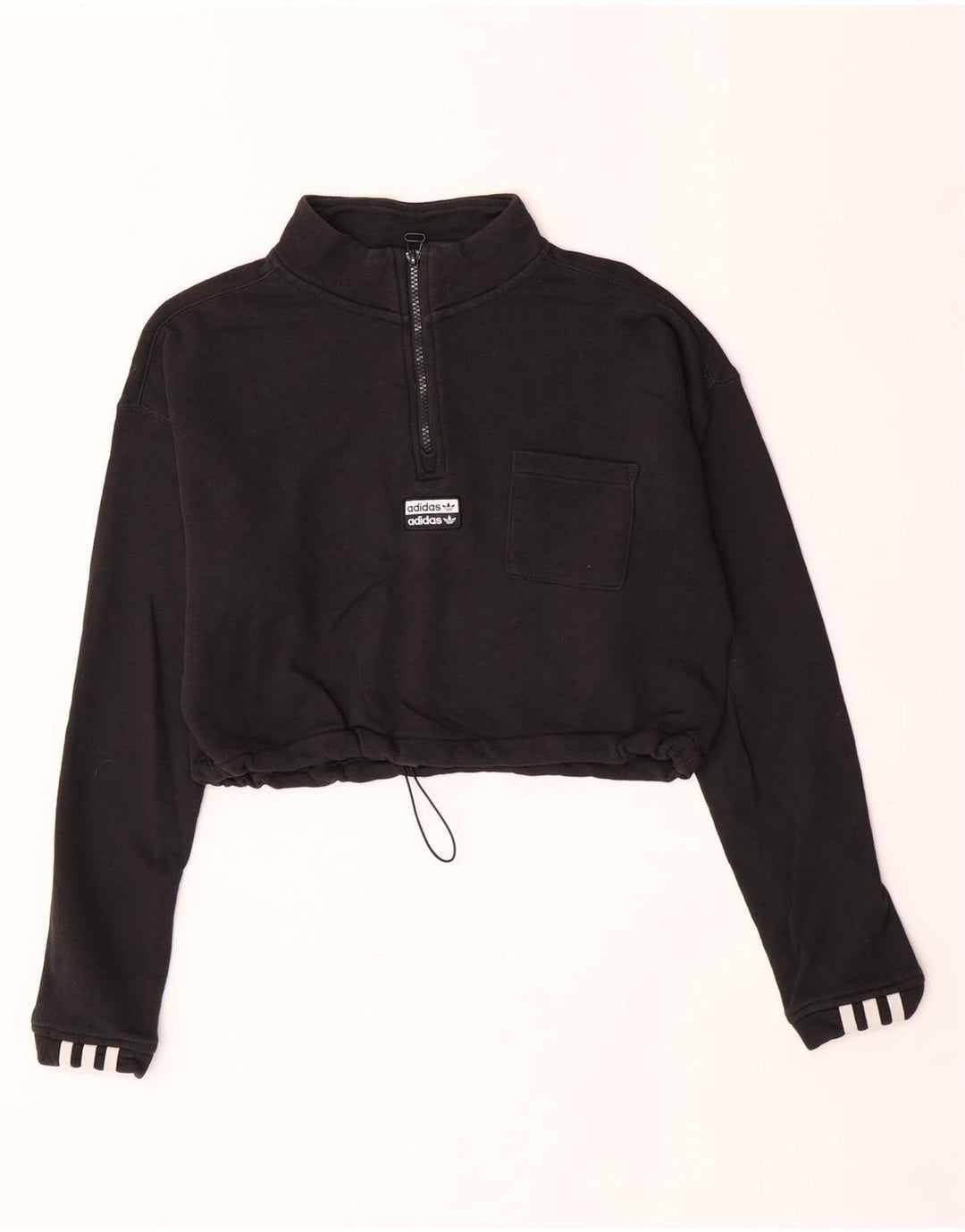 Adidas Womens Crop Zip Neck Sweatshirt Jumper UK 12 Medium Black Cotton